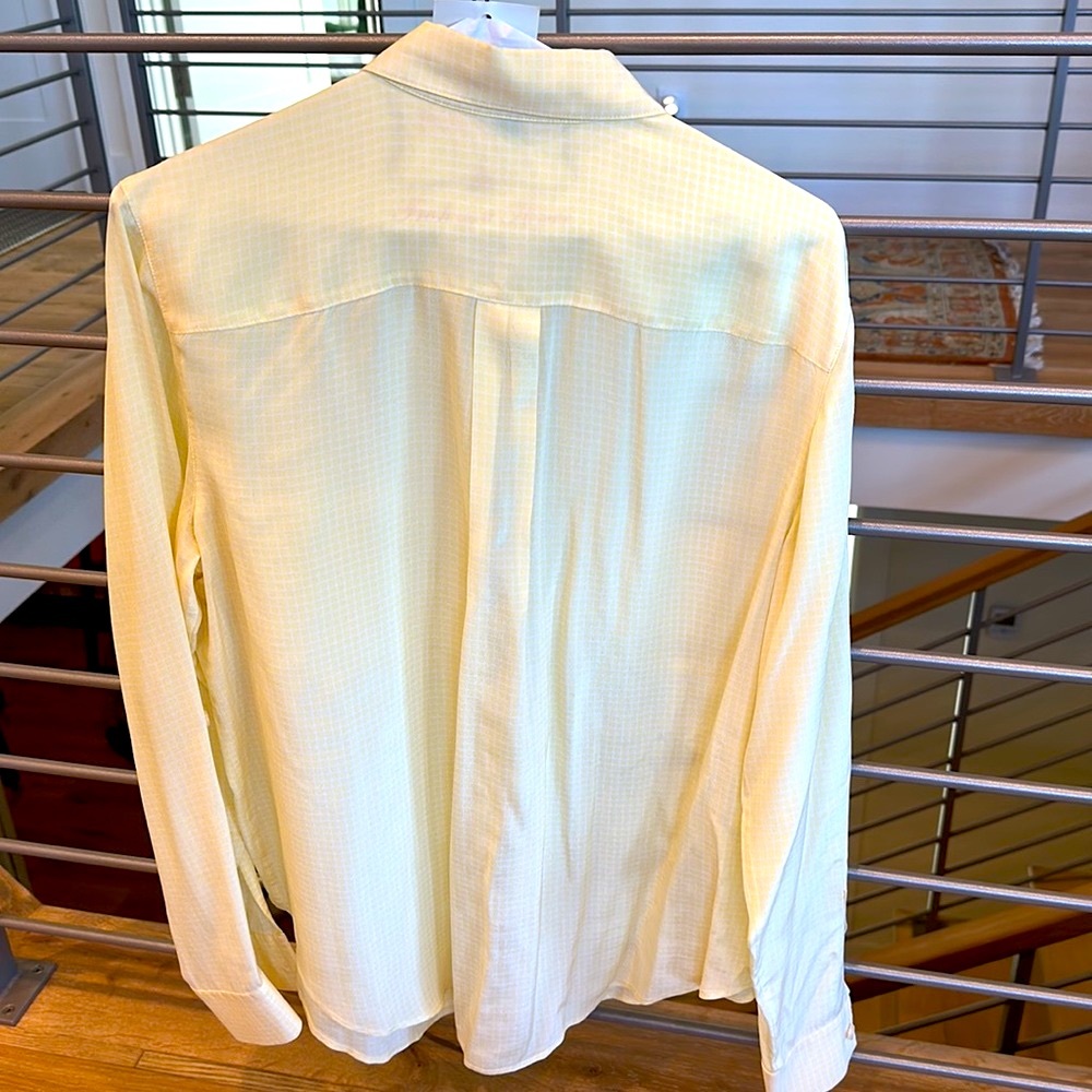 Ann Taylor Silk Large Yellow and White Women’s Long-sleeve Button Down Shirt 👚
